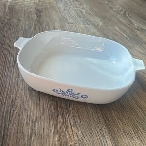 White Baking Dish with Blue Floral Design